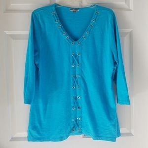 JM Collection/ turquoise tie front top